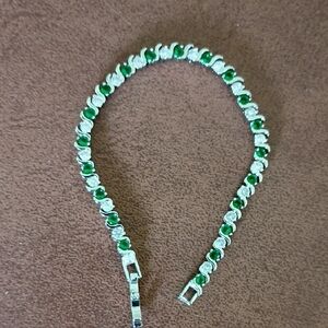 3mm Simulated Green Emerald/CZ Tennis Bracelet, 7"